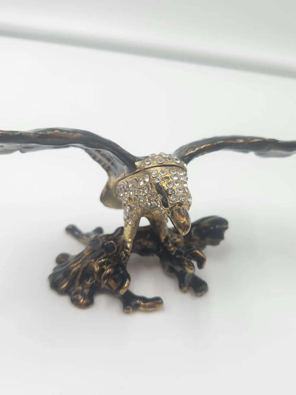 Decorative Eagle Figurine in Antique Gold with Crystal Accents